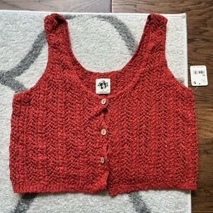 Free People Stanley Vest cotton crochet button front tank NWT size M in iron